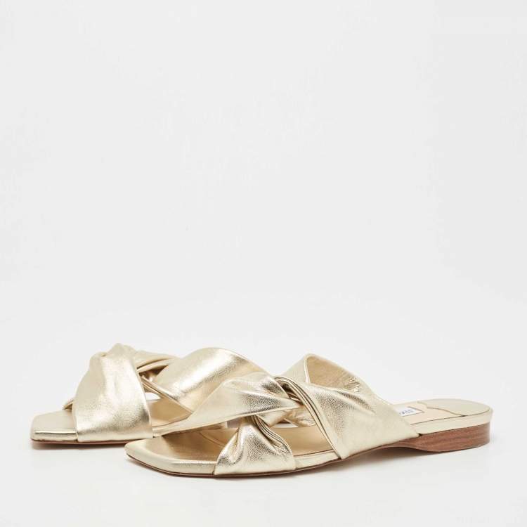 Pre Owned Jimmy Choo Gold Leather Slide Flats Size 39