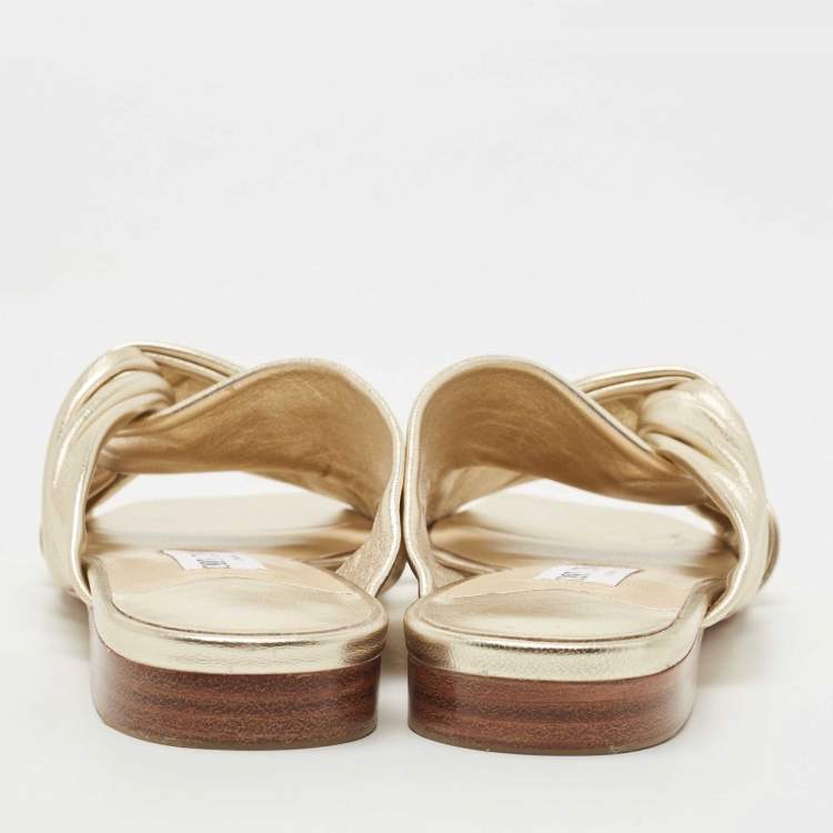 Pre Owned Jimmy Choo Gold Leather Slide Flats Size 39