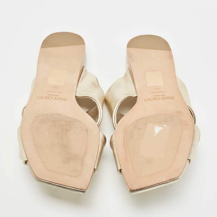 Pre Owned Jimmy Choo Gold Leather Slide Flats Size 39