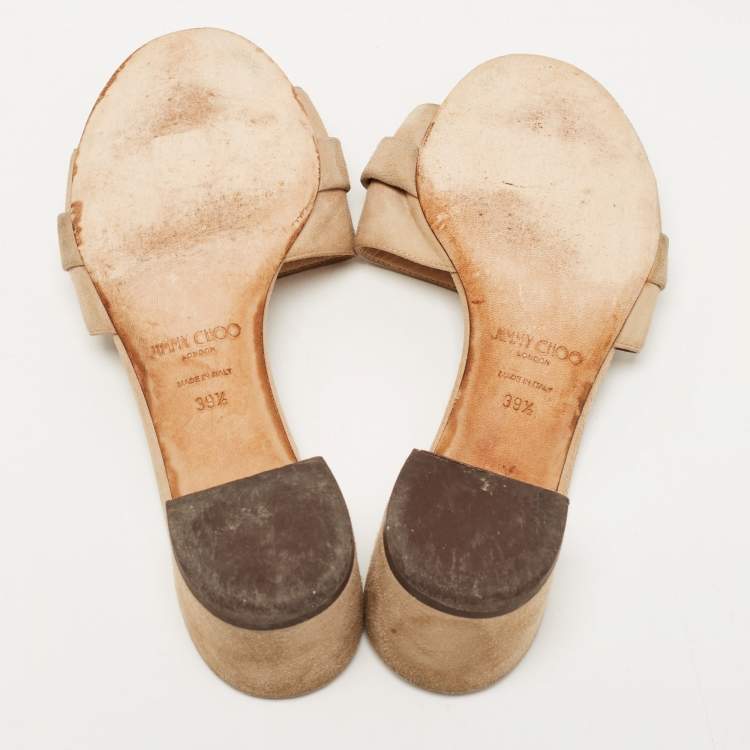 Pre Owned Jimmy Choo Beige Suede Slide Sandals Size 39.5