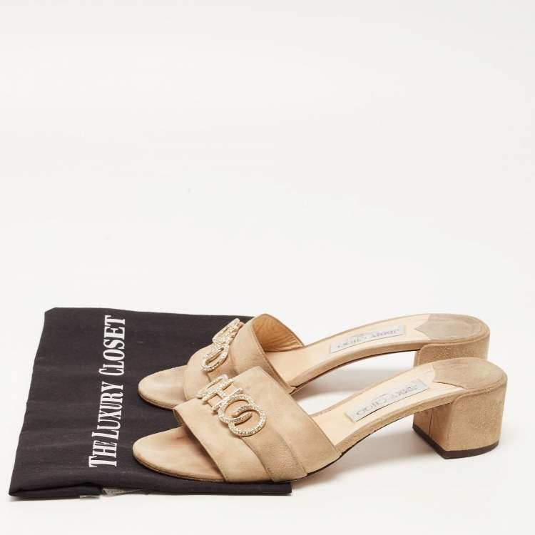 Pre Owned Jimmy Choo Beige Suede Slide Sandals Size 39.5