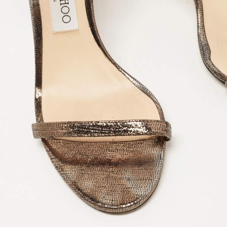 Pre Owned Jimmy Choo Metallic Laminated Suede Minny Sandals Size 38.5