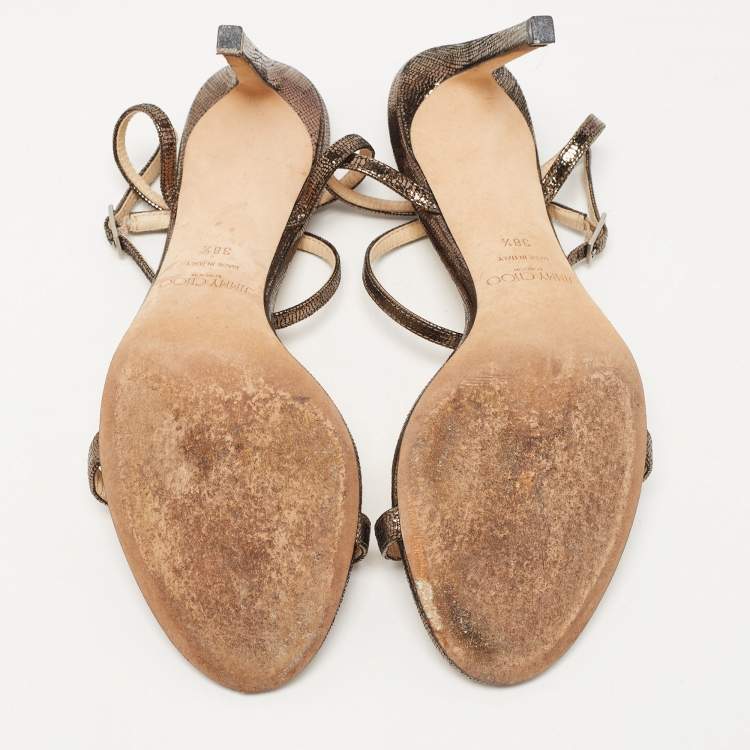 Pre Owned Jimmy Choo Metallic Laminated Suede Minny Sandals Size 38.5