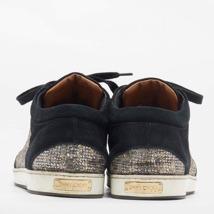 Pre Owned Jimmy Choo Black Suede and Glitter Miami Low Top Sneakers Size 39