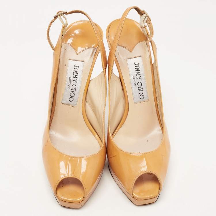 Pre Owned Jimmy Choo Light Brown Patent Leather Nova Slingback Pumps Size 36