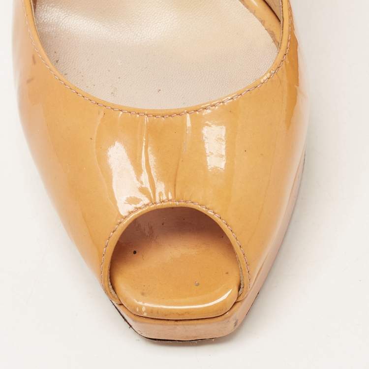 Pre Owned Jimmy Choo Light Brown Patent Leather Nova Slingback Pumps Size 36