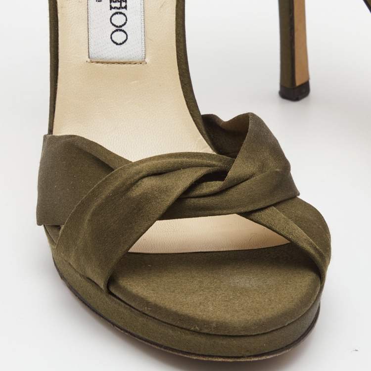 Pre Owned Jimmy Choo Dark Green Macy Sandals Ankle Strap Size 38.5