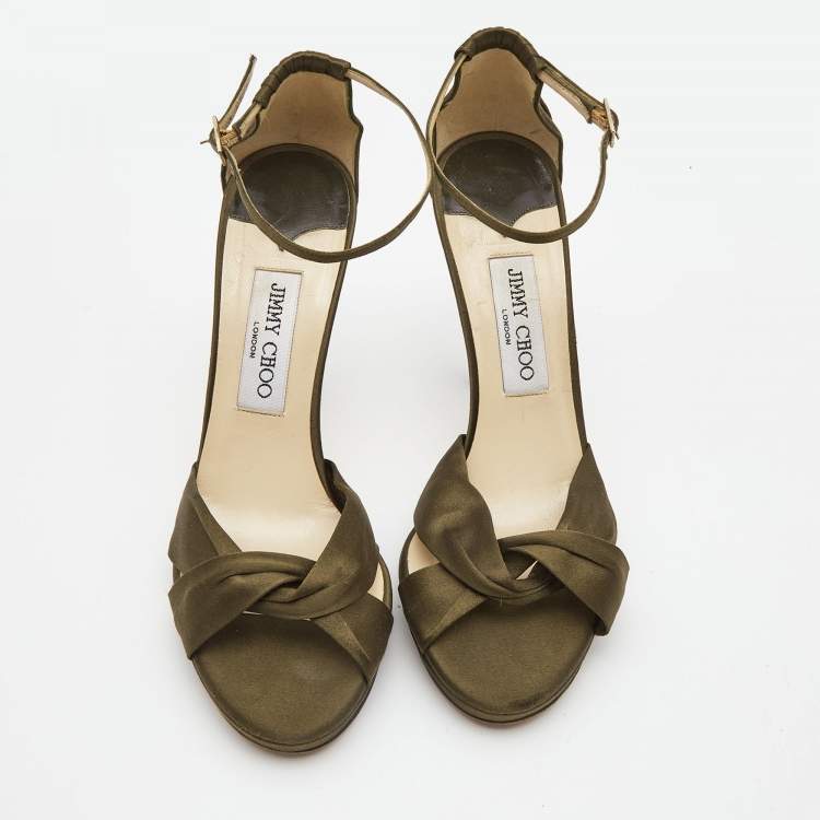 Pre Owned Jimmy Choo Dark Green Macy Sandals Ankle Strap Size 38.5