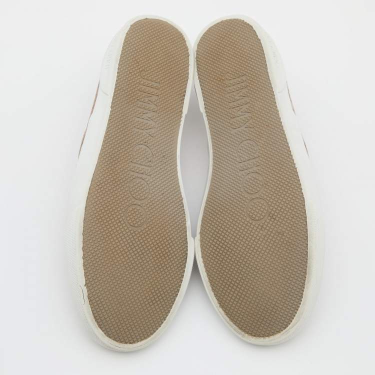 Pre Owned Jimmy Choo Taupe Croc Embossed Leather Slip on Sneakers Size 36.5