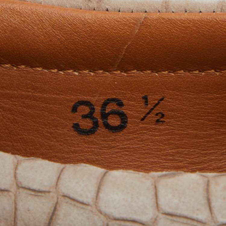 Pre Owned Jimmy Choo Taupe Croc Embossed Leather Slip on Sneakers Size 36.5