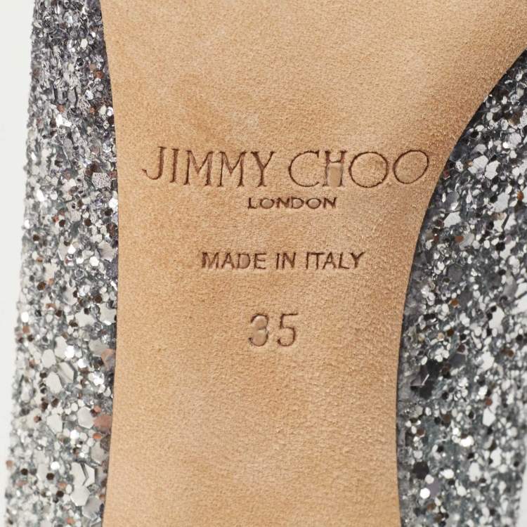 مملوكة مسبقًا Jimmy Choo Silver Coarse Glitter Romy Pumps Size 35