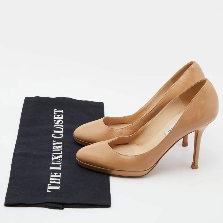 Pre Owned Jimmy Choo Beige Leather Hope Platform Pumps Size 36.5