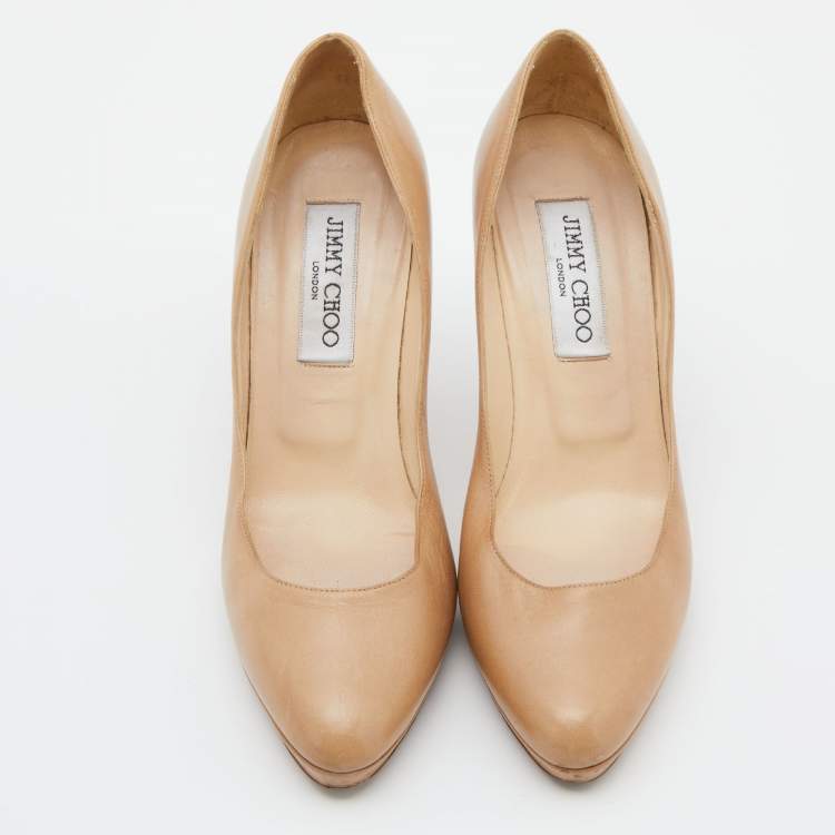 Pre Owned Jimmy Choo Beige Leather Hope Platform Pumps Size 36.5
