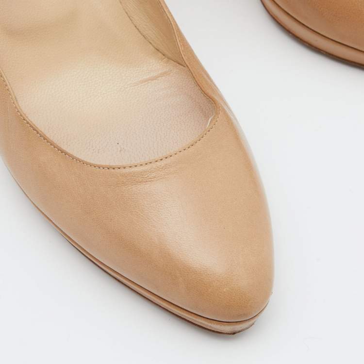 Pre Owned Jimmy Choo Beige Leather Hope Platform Pumps Size 36.5