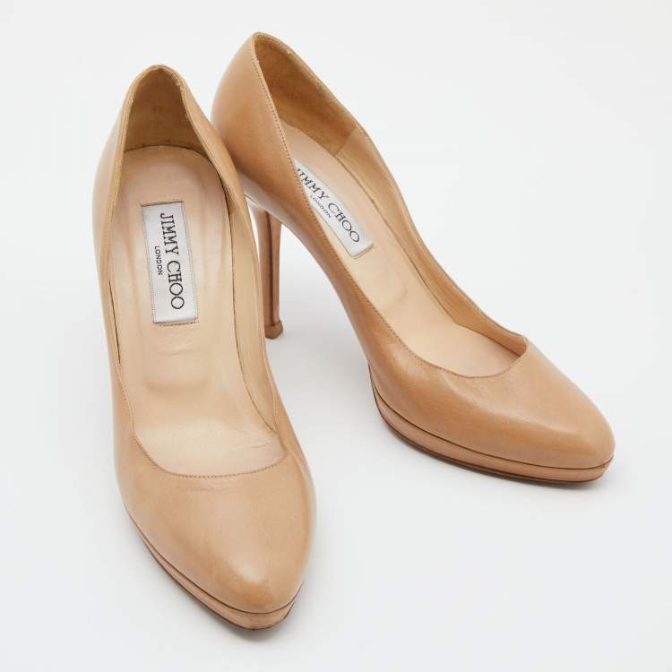 Pre Owned Jimmy Choo Beige Leather Hope Platform Pumps Size 36.5