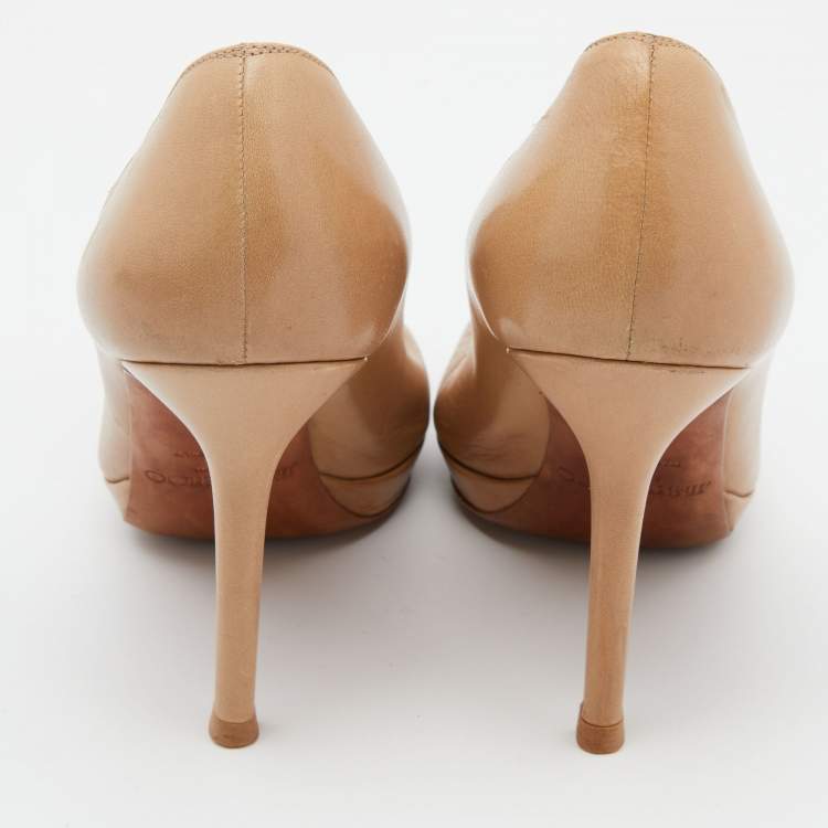 Pre Owned Jimmy Choo Beige Leather Hope Platform Pumps Size 36.5