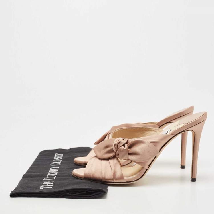 Pre Owned Jimmy Choo Beige Satin Keely Slide Sandals Size 39