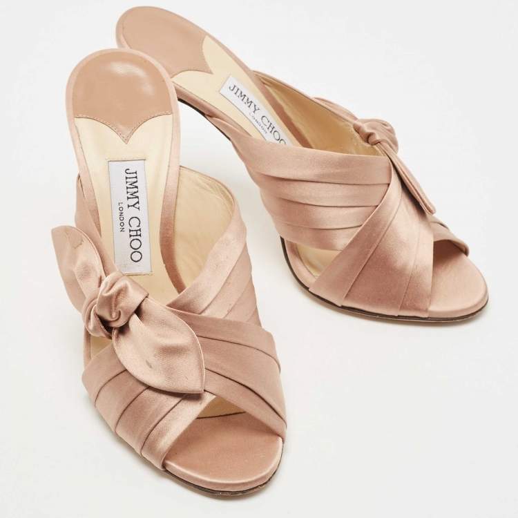 Pre Owned Jimmy Choo Beige Satin Keely Slide Sandals Size 39