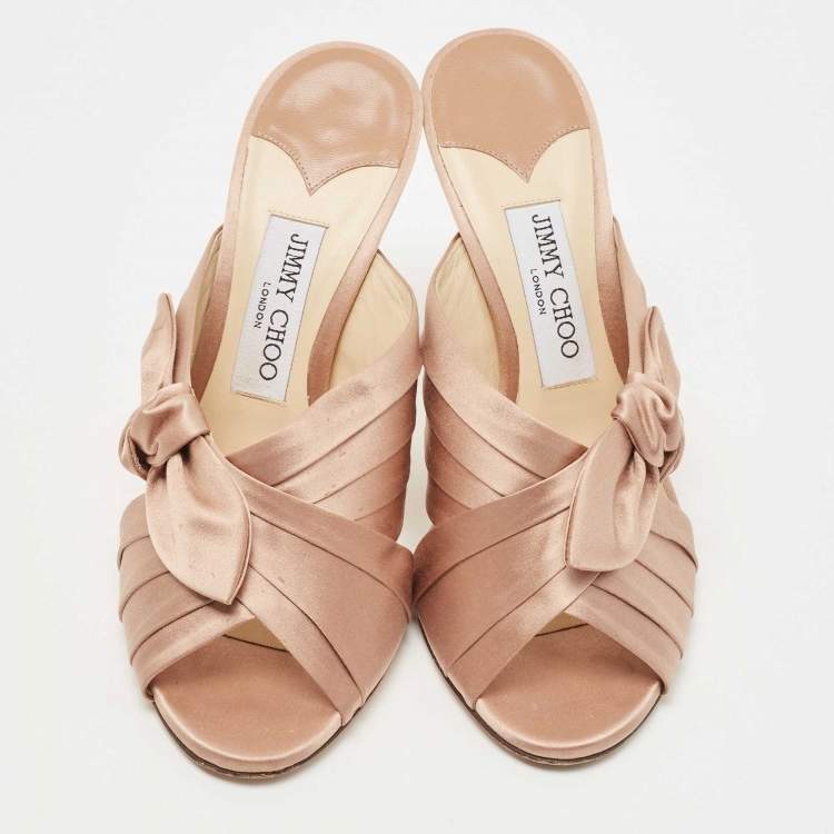 Pre Owned Jimmy Choo Beige Satin Keely Slide Sandals Size 39