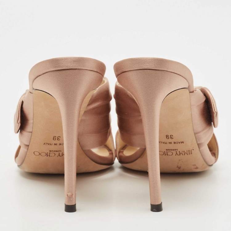 Pre Owned Jimmy Choo Beige Satin Keely Slide Sandals Size 39