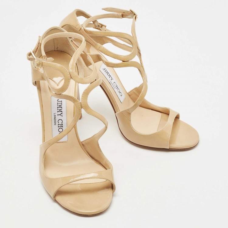 Pre Owned Jimmy Choo Beige Patent Leather Lance Sandals Size 37