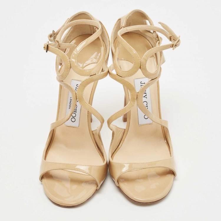 Pre Owned Jimmy Choo Beige Patent Leather Lance Sandals Size 37