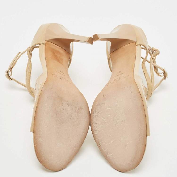 Pre Owned Jimmy Choo Beige Patent Leather Lance Sandals Size 37