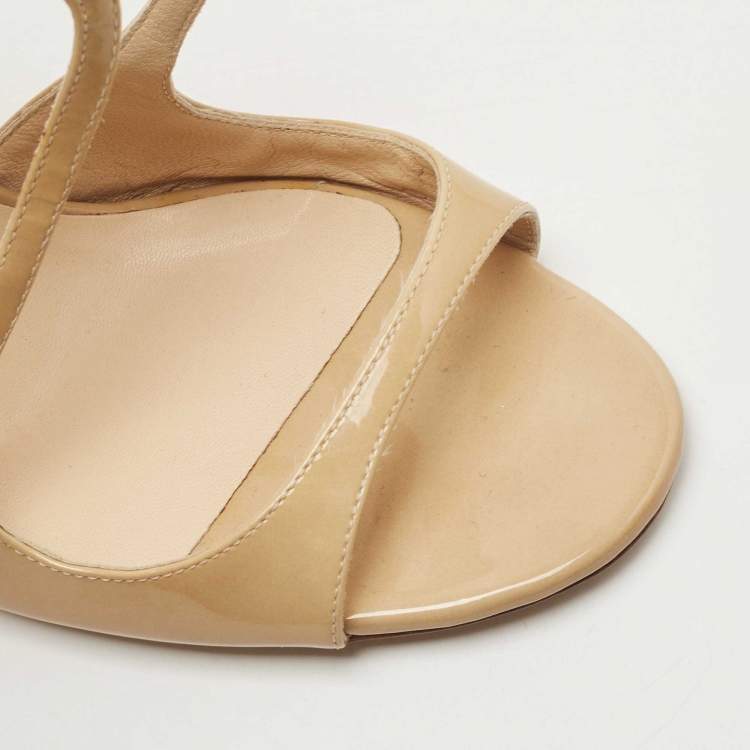 Pre Owned Jimmy Choo Beige Patent Leather Lance Sandals Size 37