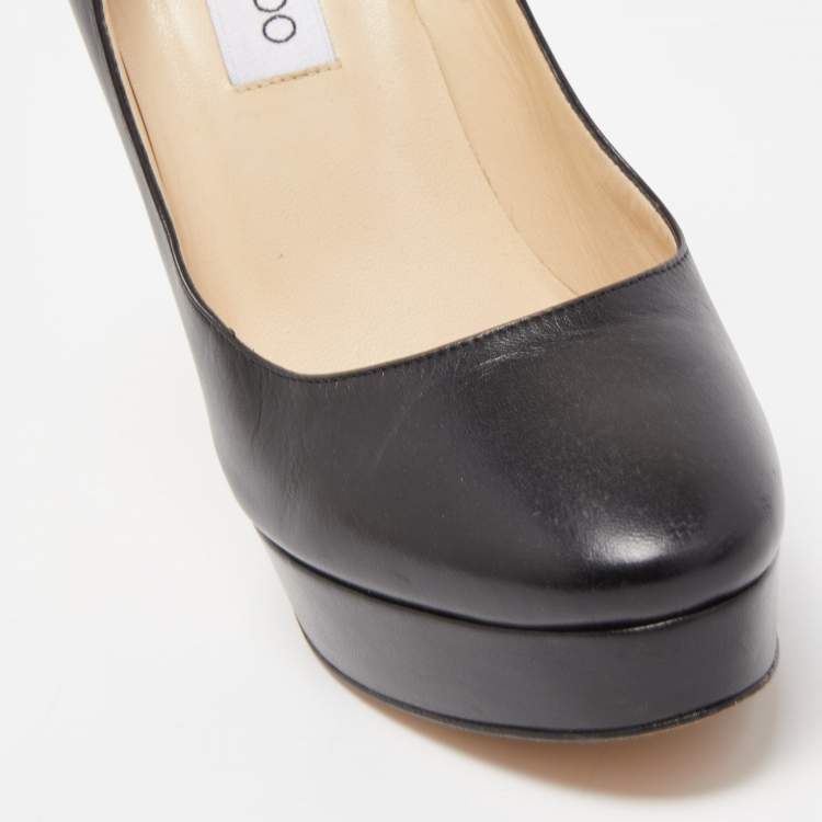 Pre Owned Jimmy Choo Black Leather Cosmic Platform Pumps Size 38