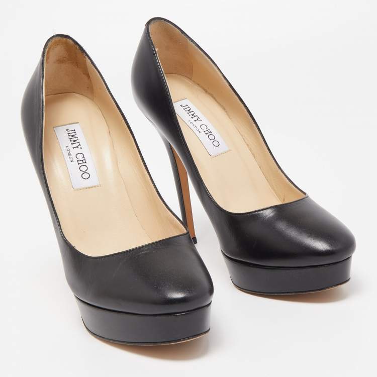 Pre Owned Jimmy Choo Black Leather Cosmic Platform Pumps Size 38