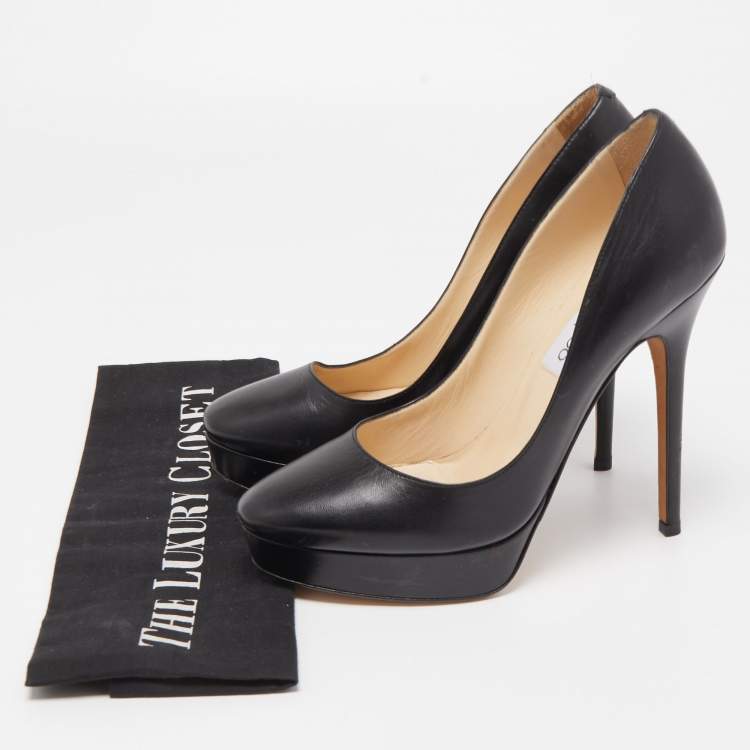 Pre Owned Jimmy Choo Black Leather Cosmic Platform Pumps Size 38