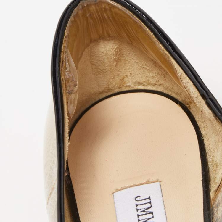 Pre Owned Jimmy Choo Gold/Black Leather, Lace and PVC Romy Ballet Flats Size 38.5