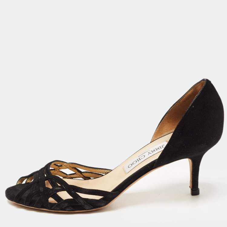 Pre Owned Jimmy Choo Black Suede Peep Toe D'orsay Pumps Size 38