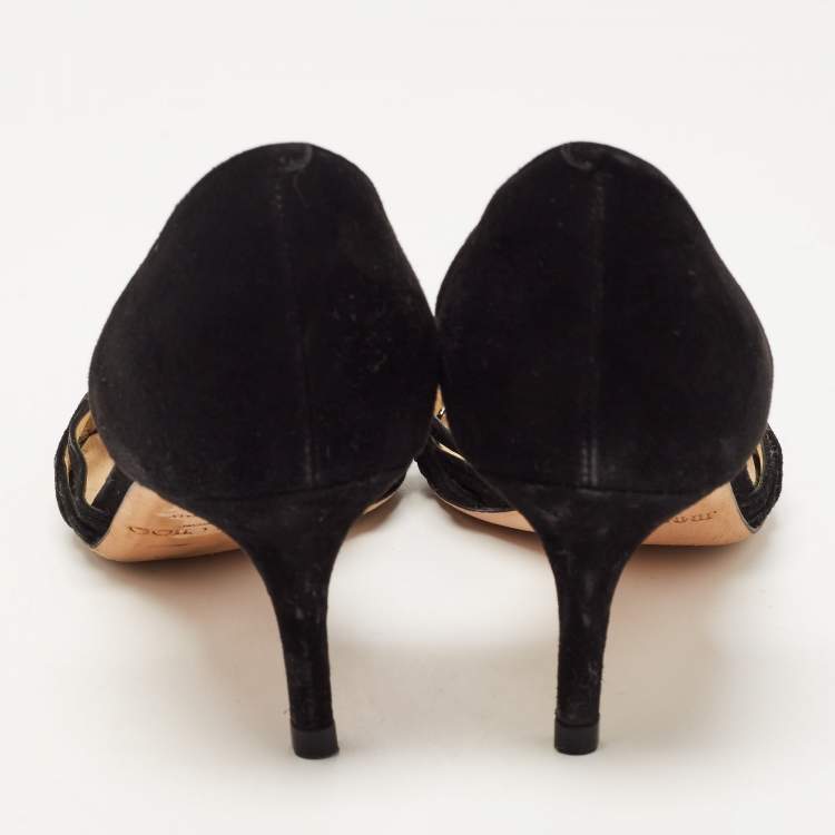 Pre Owned Jimmy Choo Black Suede Peep Toe D'orsay Pumps Size 38
