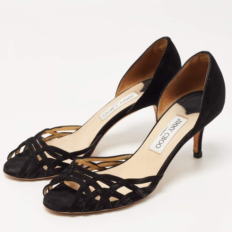 Pre Owned Jimmy Choo Black Suede Peep Toe D'orsay Pumps Size 38