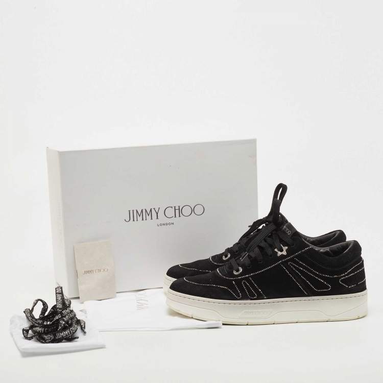 Pre Owned Jimmy Choo Black Suede Embellished Low Top  Sneakers Size 40