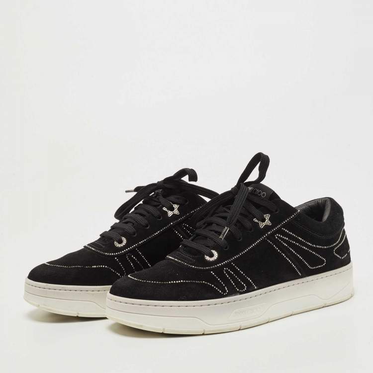 Pre Owned Jimmy Choo Black Suede Embellished Low Top  Sneakers Size 40