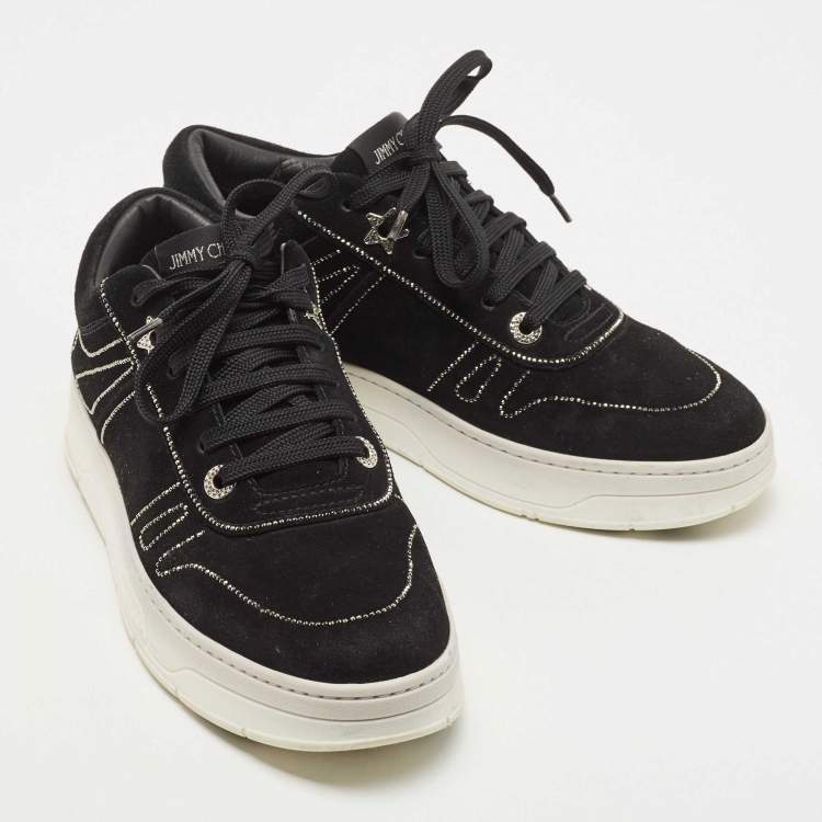 Pre Owned Jimmy Choo Black Suede Embellished Low Top  Sneakers Size 40
