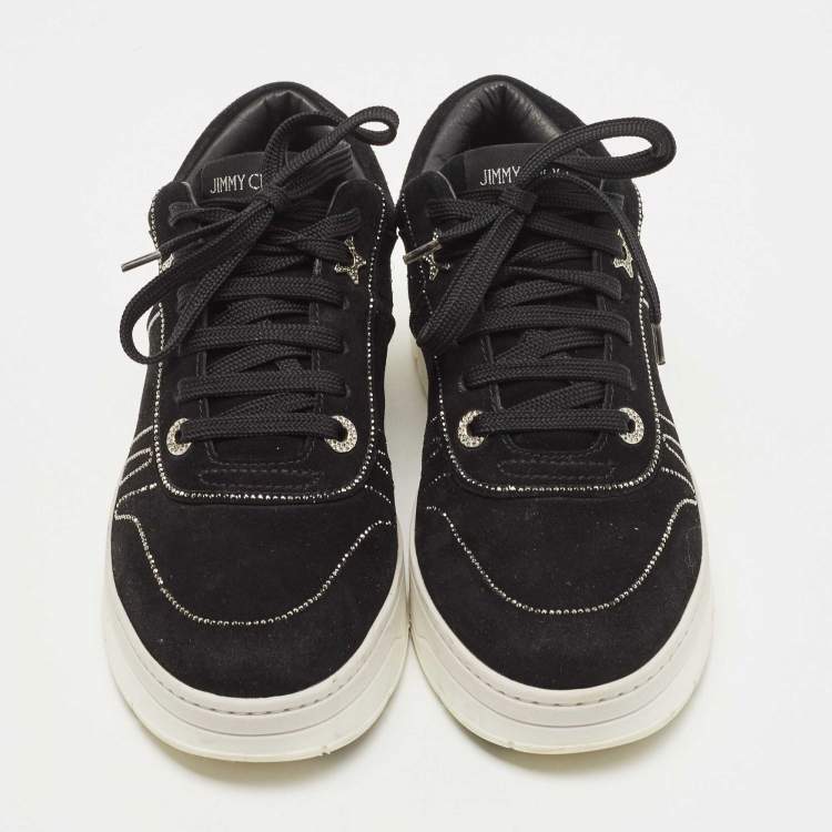 Pre Owned Jimmy Choo Black Suede Embellished Low Top  Sneakers Size 40