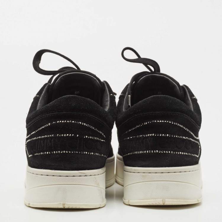 Pre Owned Jimmy Choo Black Suede Embellished Low Top  Sneakers Size 40
