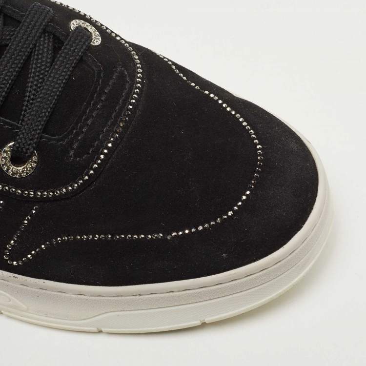 Pre Owned Jimmy Choo Black Suede Embellished Low Top  Sneakers Size 40