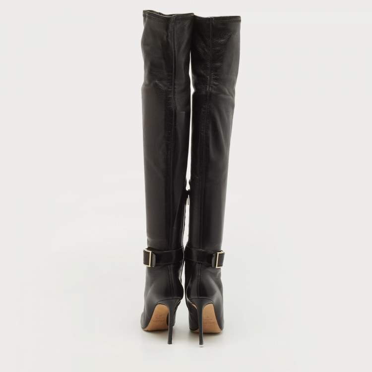 Pre Owned Jimmy Choo Black Leather Knee Length Boots Size 38