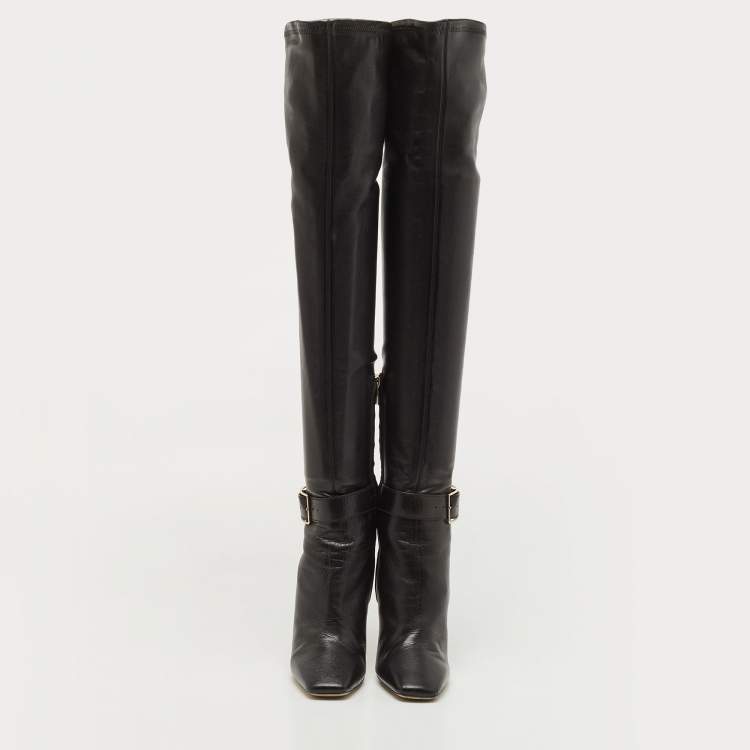 Pre Owned Jimmy Choo Black Leather Knee Length Boots Size 38