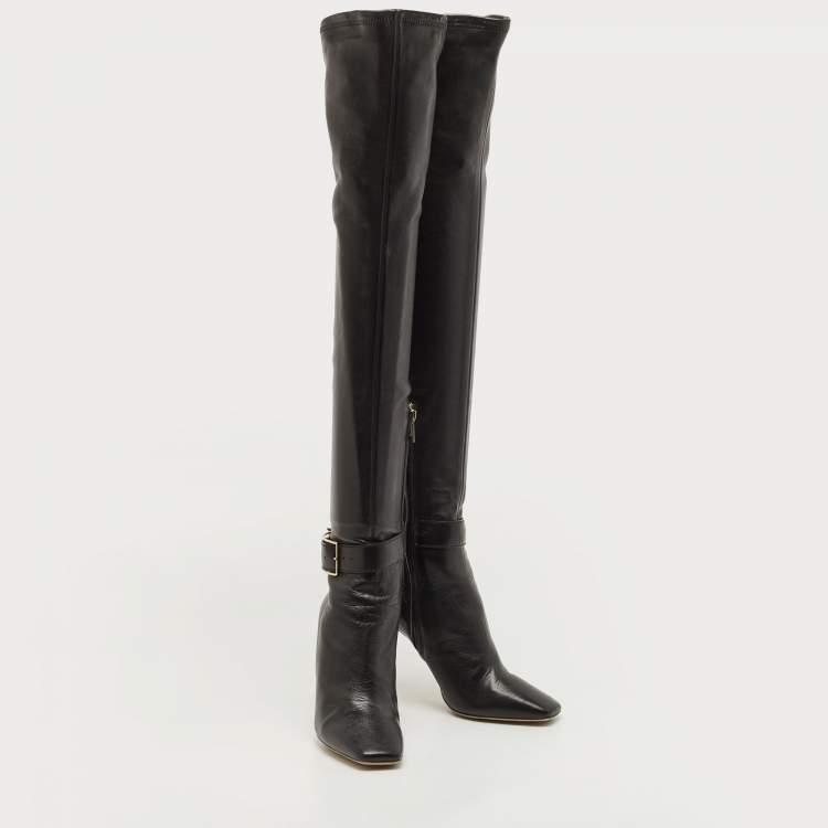 Pre Owned Jimmy Choo Black Leather Knee Length Boots Size 38