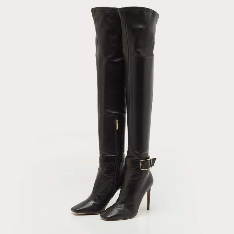Pre Owned Jimmy Choo Black Leather Knee Length Boots Size 38