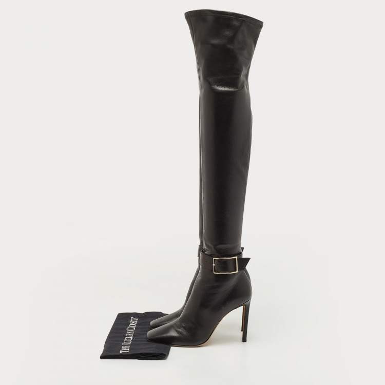 Pre Owned Jimmy Choo Black Leather Knee Length Boots Size 38