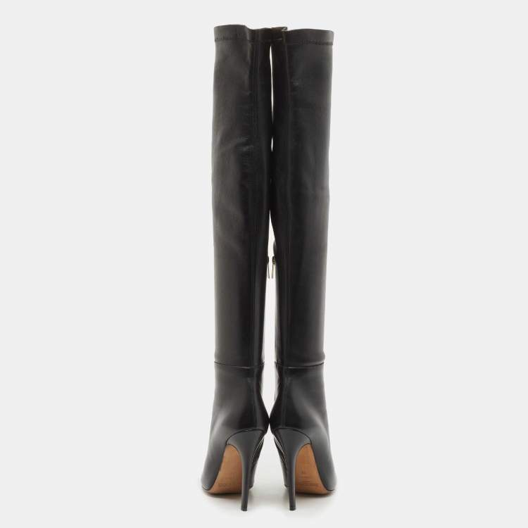 Pre Owned Jimmy Choo Black Leather Knee Length Boots Size 38