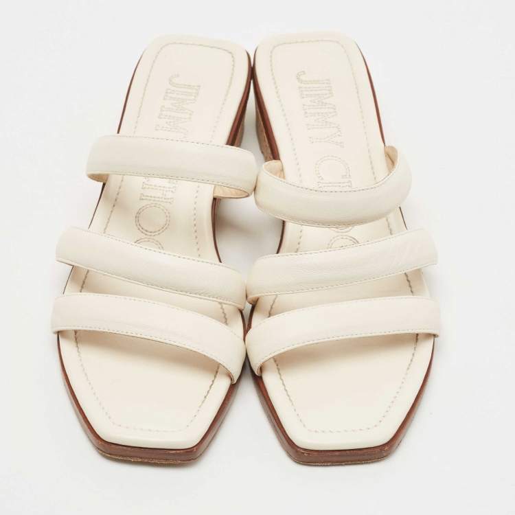 Pre Owned Jimmy Choo Cream Leather Cork Wedge Slides Size 38 
