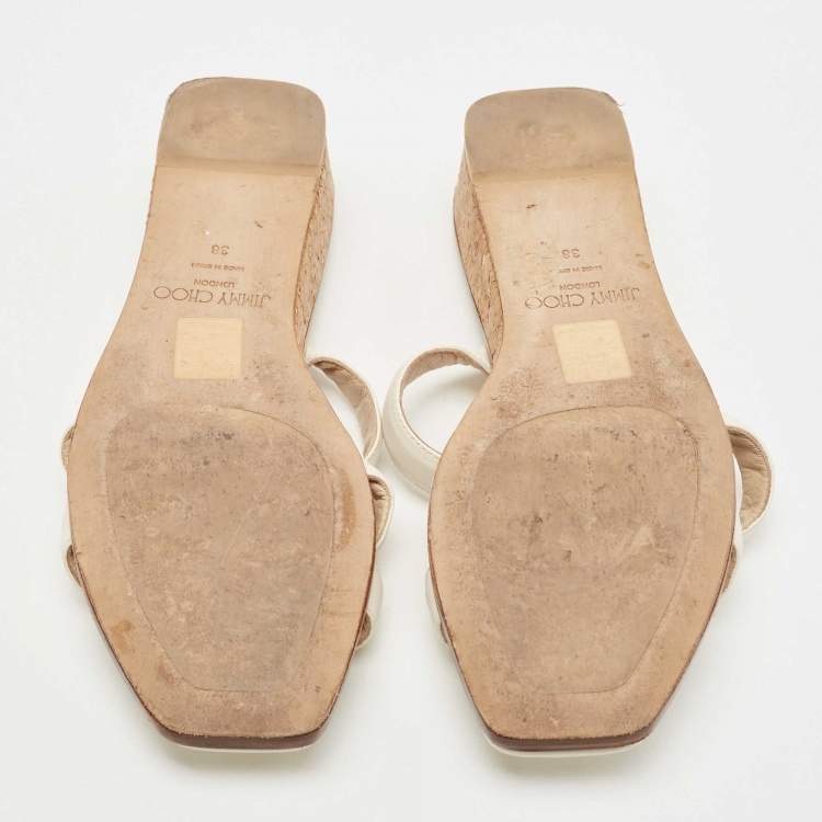 Pre Owned Jimmy Choo Cream Leather Cork Wedge Slides Size 38 