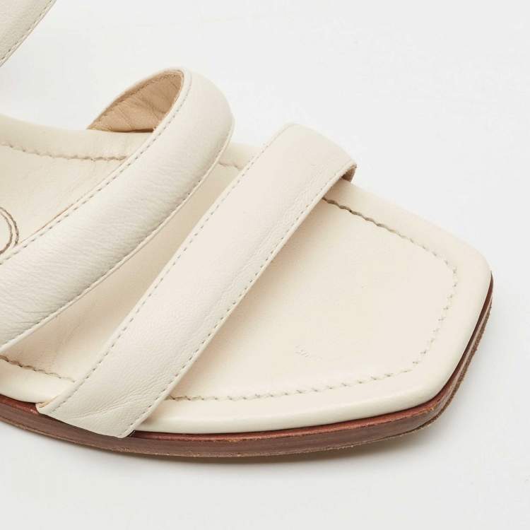 Pre Owned Jimmy Choo Cream Leather Cork Wedge Slides Size 38 